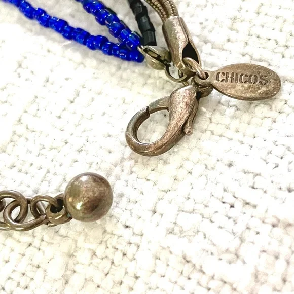 Chico’s Royal Blue Beaded Silver Necklace - Picture 3 of 5